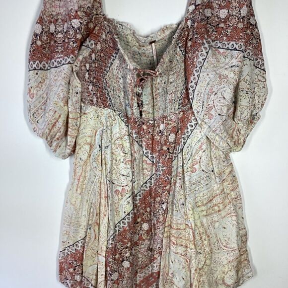 Free People Lovesick Lace Up Boho Smocked Mini Dress - Picture 4 of 15